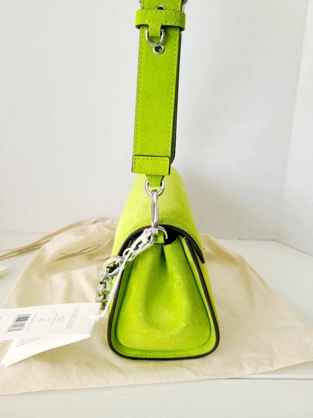Tory Burch Rory Novelty Suede Flap Shoulder Bag Bitter Lime Multi Straps $675
